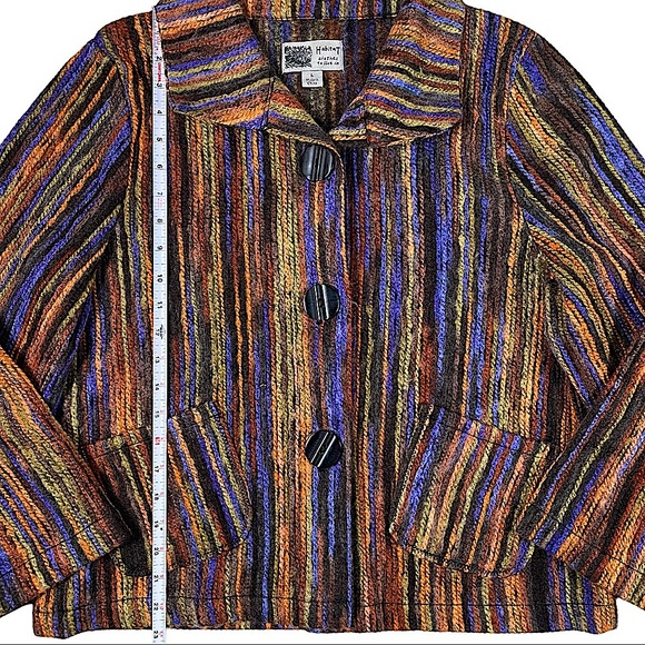 Habitat-Clothes To Live In, size large, retro boho jacket, rainbow yarn stripes - Picture 14 of 16